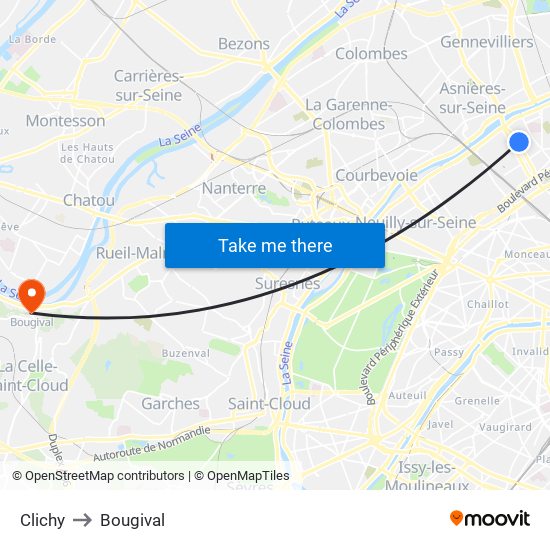 Clichy to Bougival map