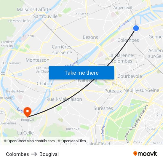 Colombes to Bougival map