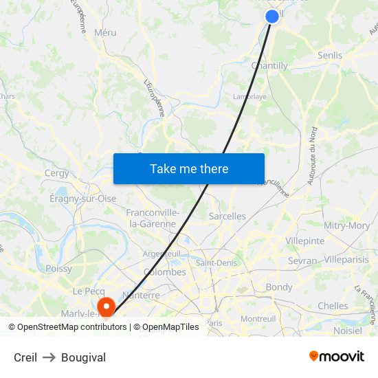 Creil to Bougival map