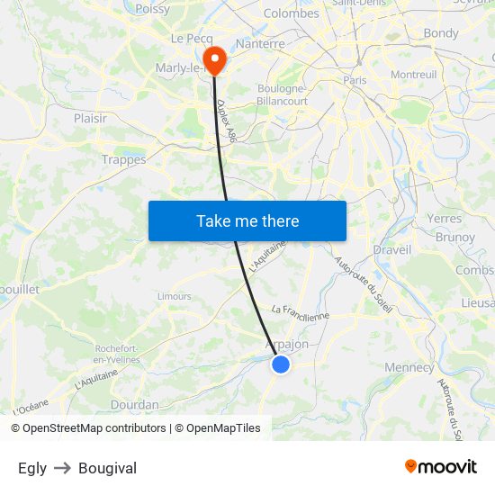 Egly to Bougival map