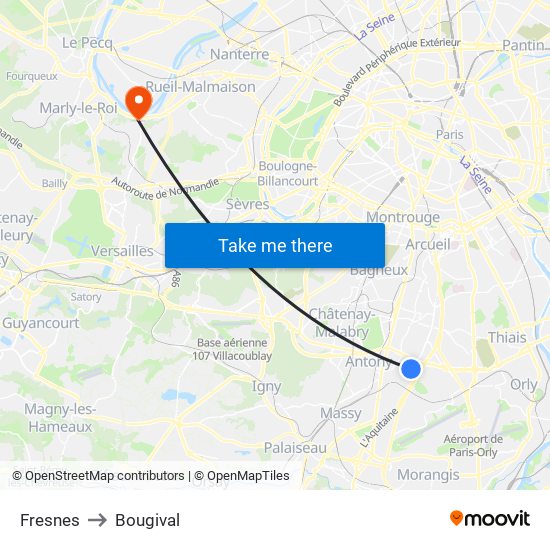 Fresnes to Bougival map