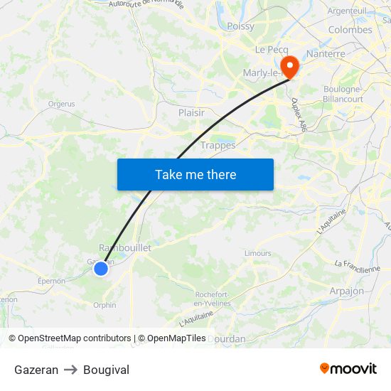 Gazeran to Bougival map