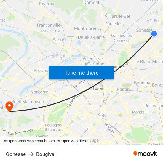 Gonesse to Bougival map