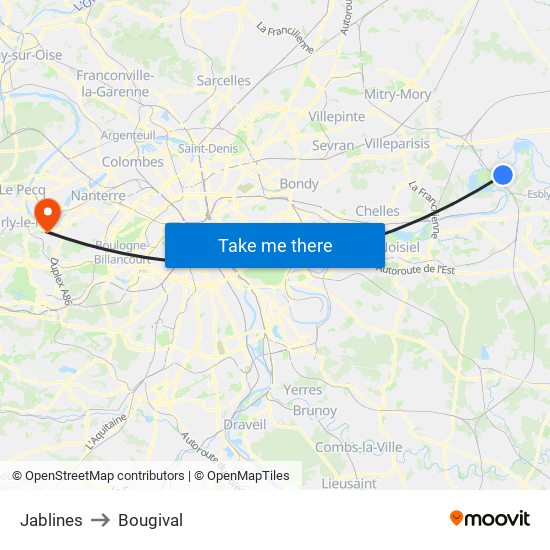 Jablines to Bougival map