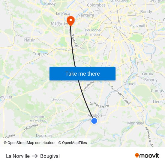 La Norville to Bougival map