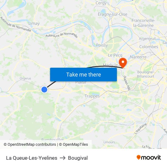 La Queue-Les-Yvelines to Bougival map
