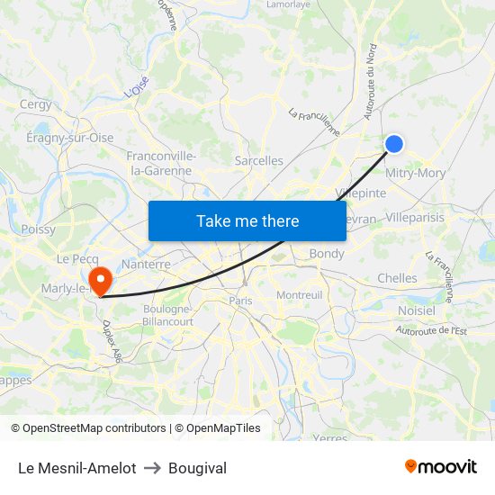 Le Mesnil-Amelot to Bougival map