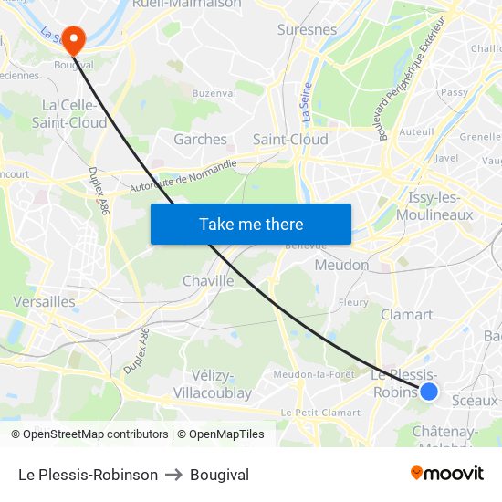 Le Plessis-Robinson to Bougival map