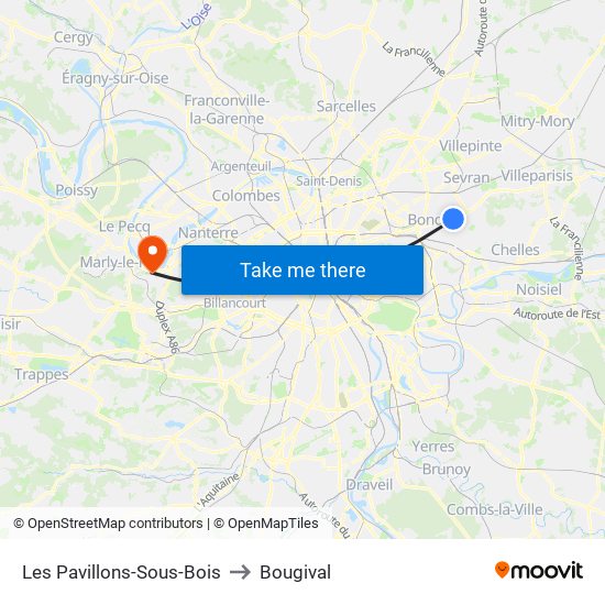 Les Pavillons-Sous-Bois to Bougival map