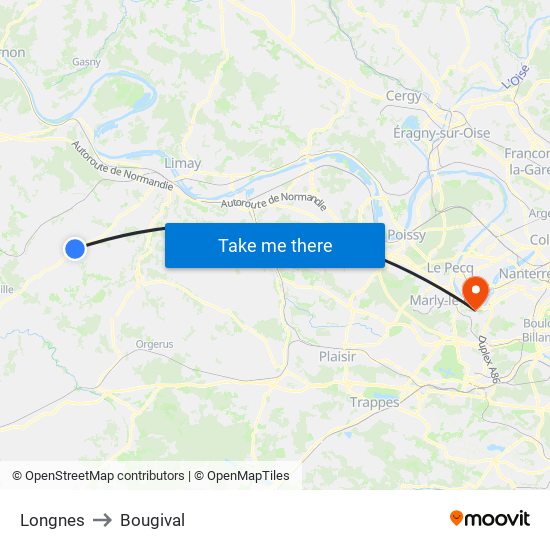 Longnes to Bougival map
