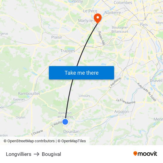 Longvilliers to Bougival map