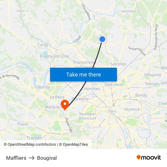 Maffliers to Bougival map