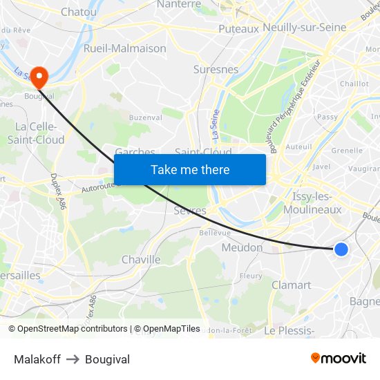 Malakoff to Bougival map