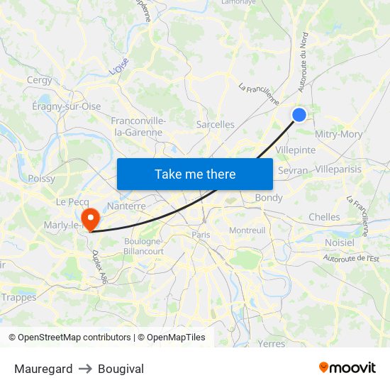 Mauregard to Bougival map