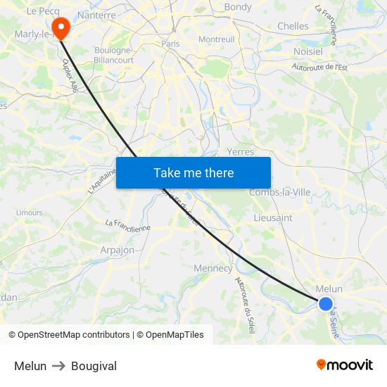 Melun to Bougival map