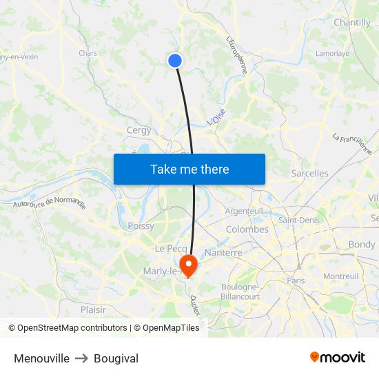Menouville to Bougival map