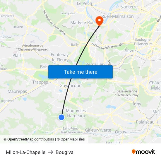 Milon-La-Chapelle to Bougival map