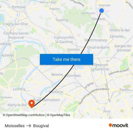 Moisselles to Bougival map