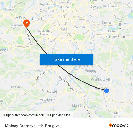 Moissy-Cramayel to Bougival map