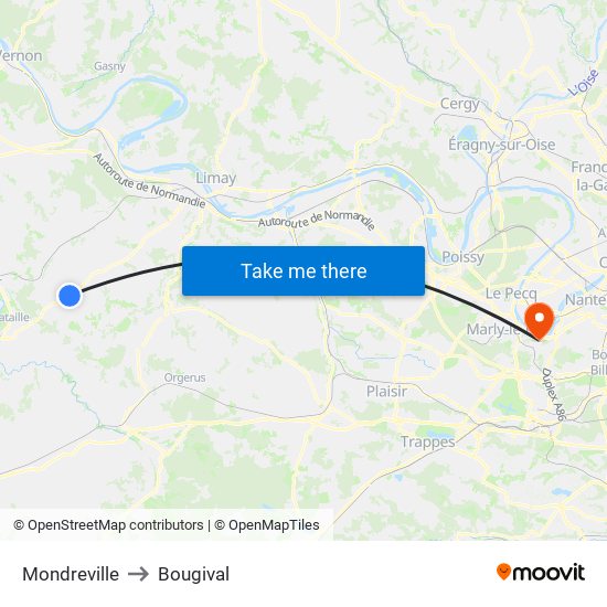 Mondreville to Bougival map