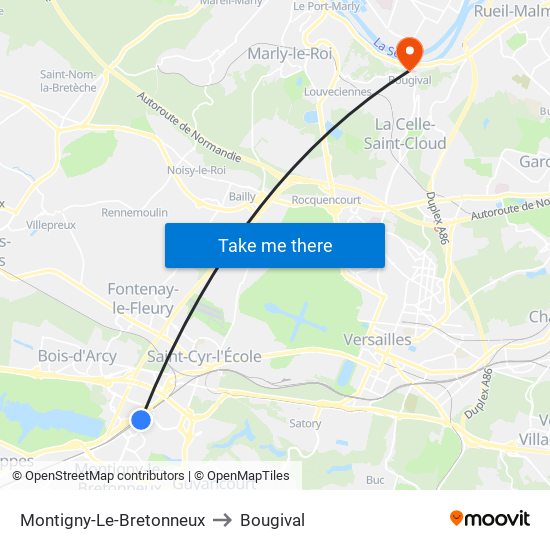 Montigny-Le-Bretonneux to Bougival map