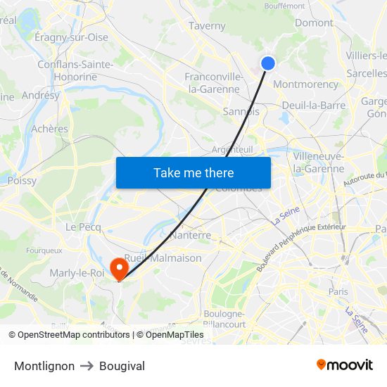 Montlignon to Bougival map