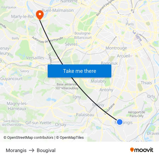 Morangis to Bougival map