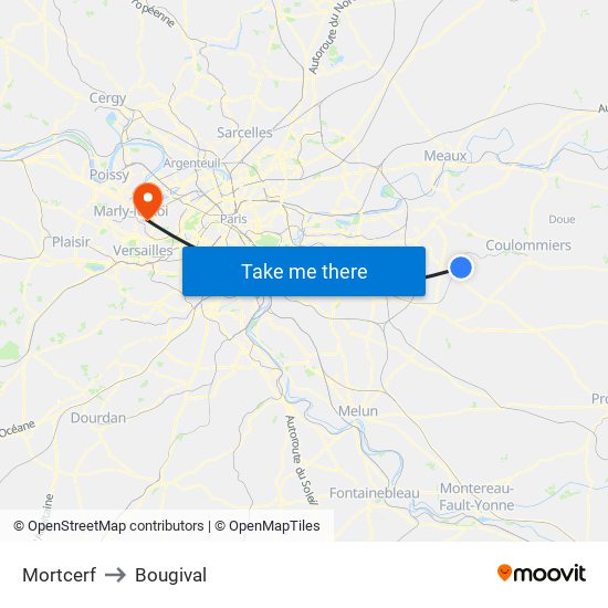 Mortcerf to Bougival map