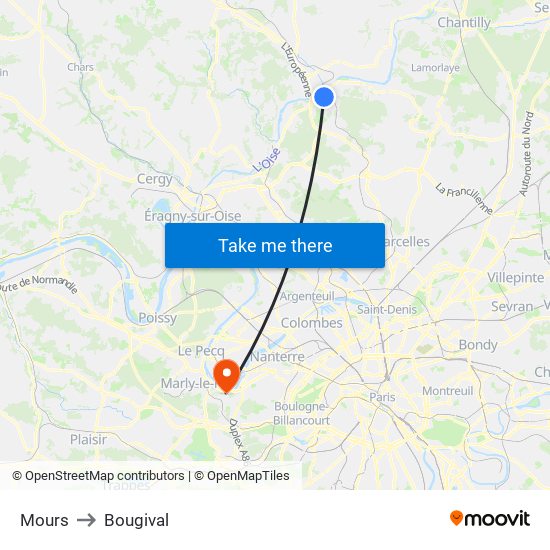 Mours to Bougival map