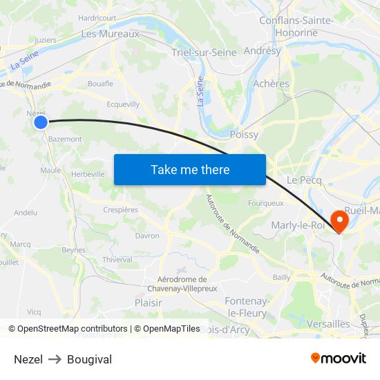 Nezel to Bougival map