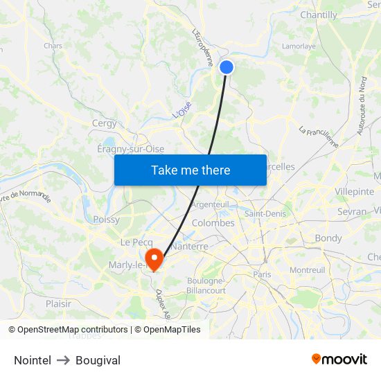 Nointel to Bougival map