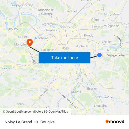 Noisy-Le-Grand to Bougival map