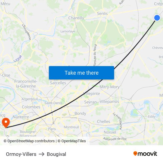 Ormoy-Villers to Bougival map