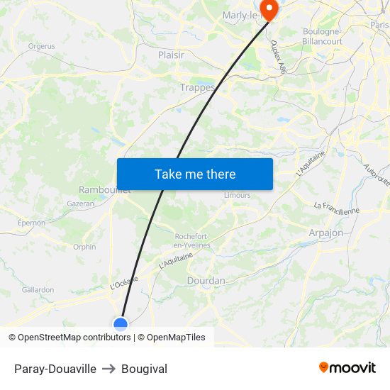 Paray-Douaville to Bougival map