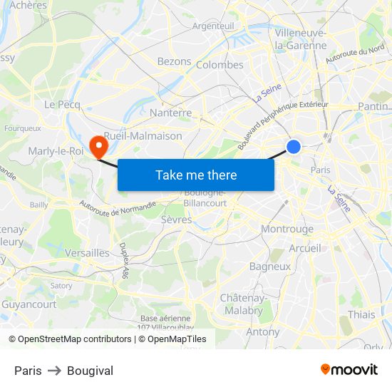 Paris to Bougival map