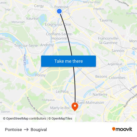 Pontoise to Bougival map