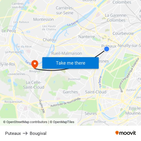 Puteaux to Bougival map