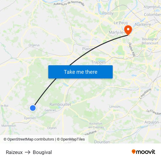 Raizeux to Bougival map