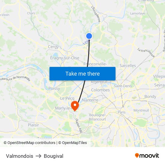 Valmondois to Bougival map