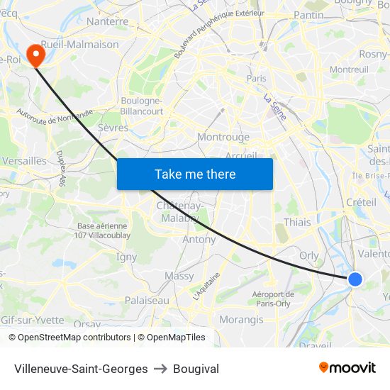 Villeneuve-Saint-Georges to Bougival map