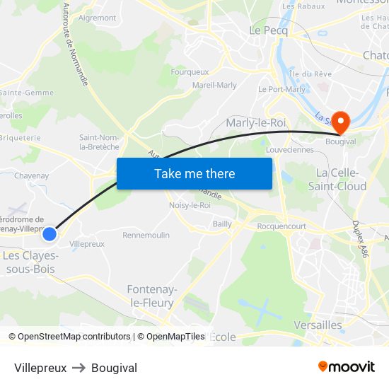 Villepreux to Bougival map