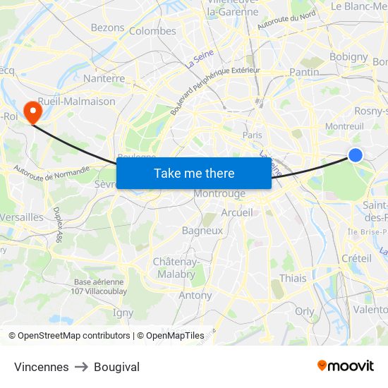 Vincennes to Bougival map