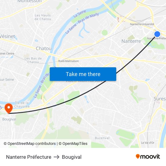 Nanterre Préfecture to Bougival map