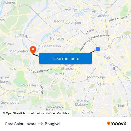 Gare Saint-Lazare to Bougival map