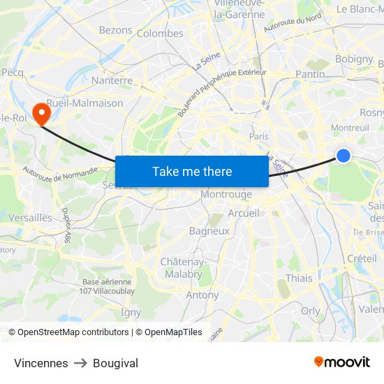 Vincennes to Bougival map
