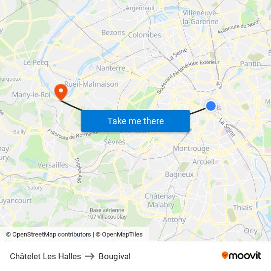 Châtelet Les Halles to Bougival map