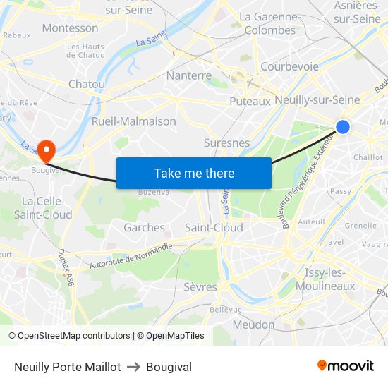 Neuilly Porte Maillot to Bougival map