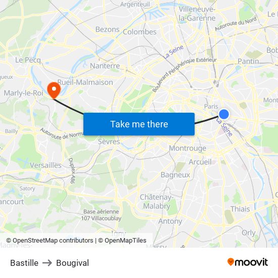 Bastille to Bougival map