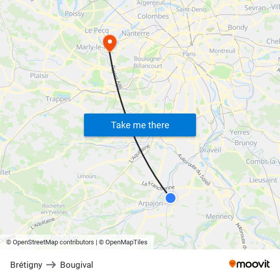 Brétigny to Bougival map