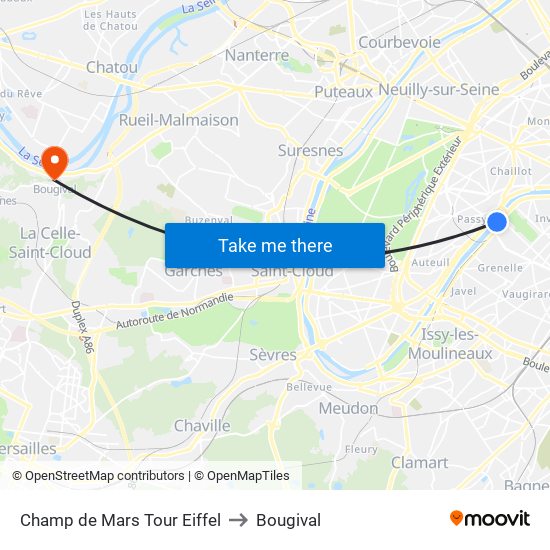 Champ de Mars Tour Eiffel to Bougival map